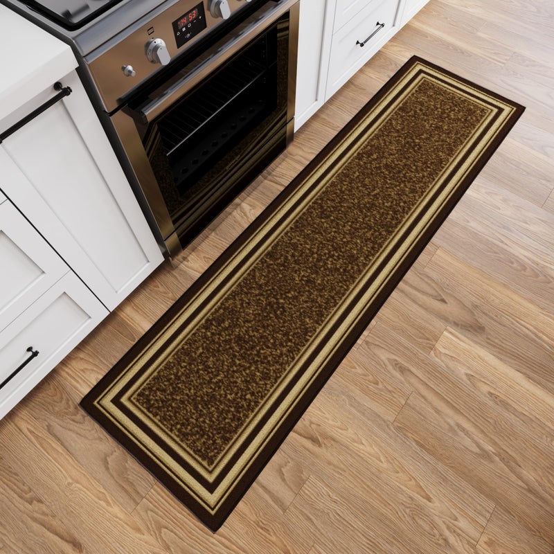 Ottomanson Hallway Runner Rug 1'10" x 7' Non Slip Border Area Rugs Easy to Clean Laundry Rug Runner Durable & Pet Friendly Floor Carpet Runners for Hallways Entryway Living Room Kitchen, Brown - Image 1